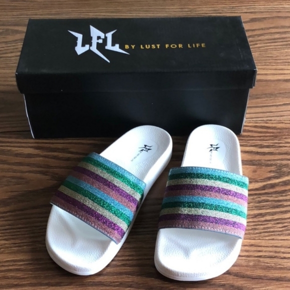 GLITTER Stripe Slides Sandals SPRING ARRIVALS! - Picture 7 of 9